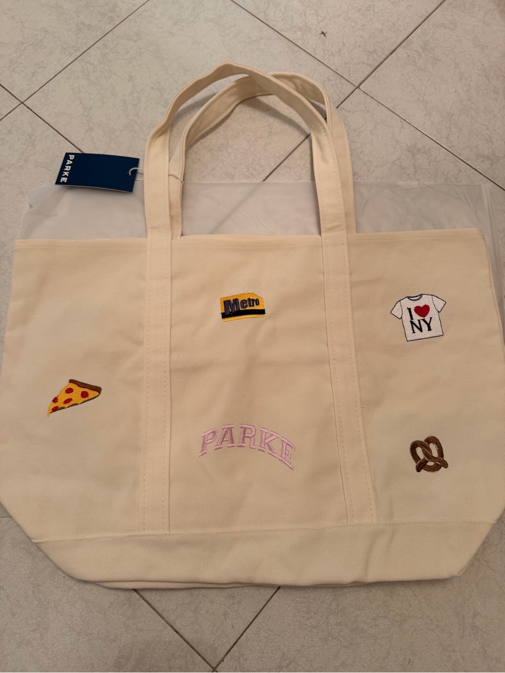 Parke exclusive nyc pop up Cream Canvas Tote with Embroidered NYC - Picture 2 of 2
